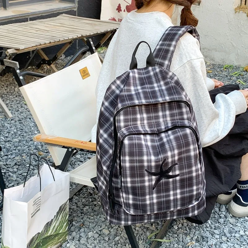 Debecca Composite Cloth Backpack Women's Black Gray Plaid-3