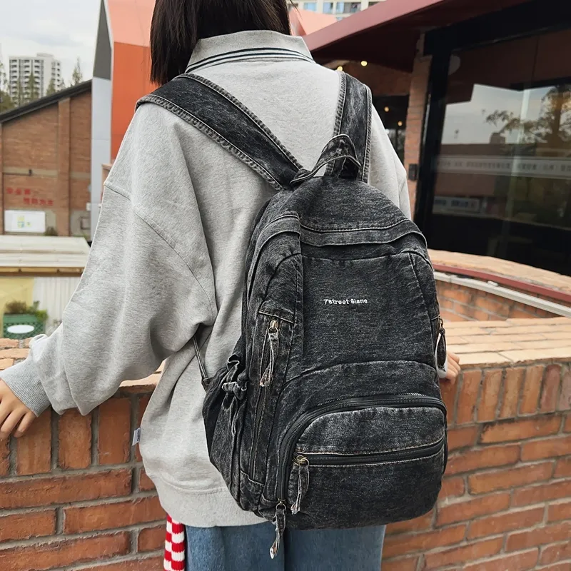 Debecca Denim Backpack Regular Unisex Light Blue/Dark Blue/Black-11