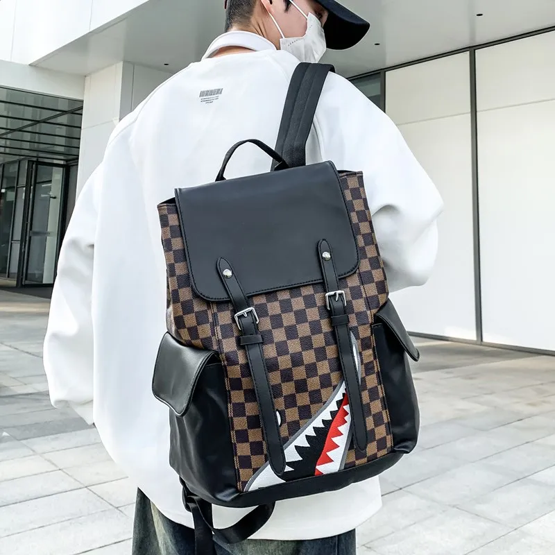 Debecca PU Backpack Regular Unisex Black Gray/Brown-6