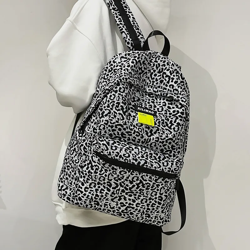 Debecca Nylon Backpack Large Size Unisex Leopard Yellow/Leopard Gray-6