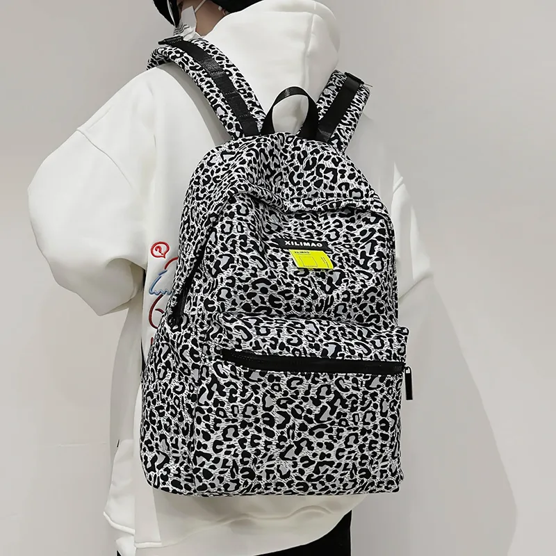 Debecca Nylon Backpack Large Size Unisex Leopard Yellow/Leopard Gray-9