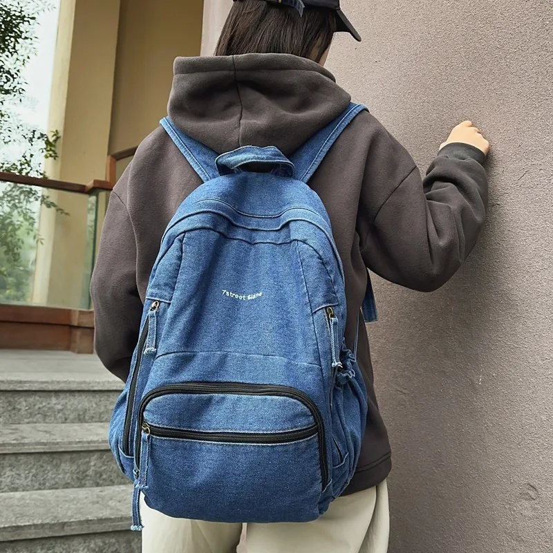 Debecca Denim Backpack Regular Unisex Light Blue/Dark Blue/Black-7