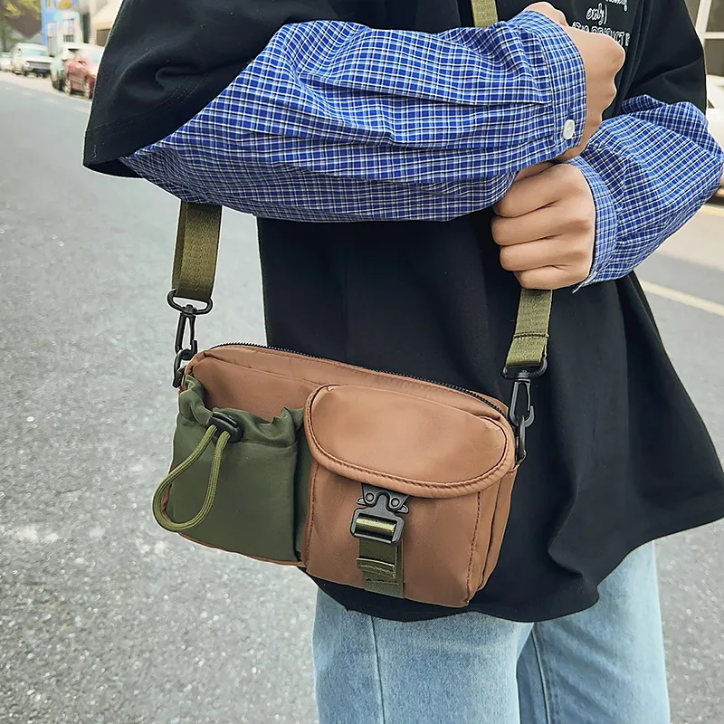 Debecca Nylon Shoulder Bag, Crossbody Bag Unisex Khaki Green/Black-1