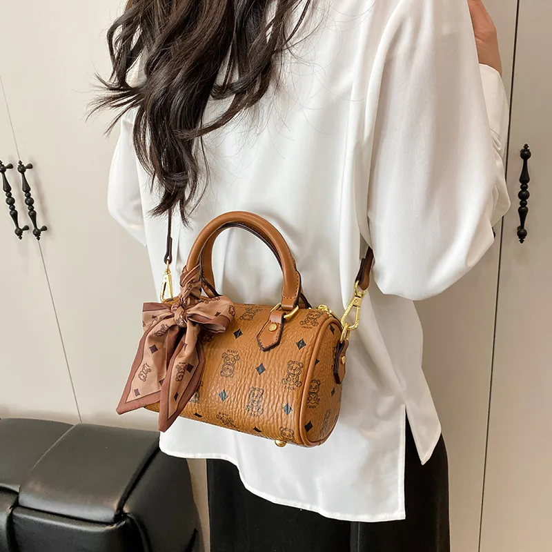 Debecca PU Boston Bag Handbags Women's Brown/Ecru-2