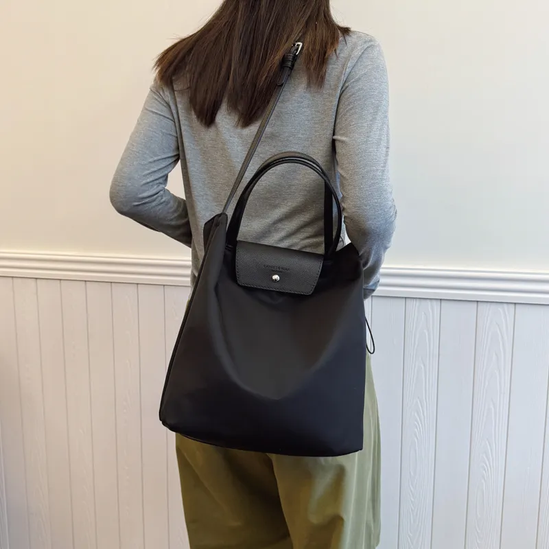 Debecca Fabric Tote Shoulder Bag, Crossbody Bag, Handbag Unisex Black/Khaki-3
