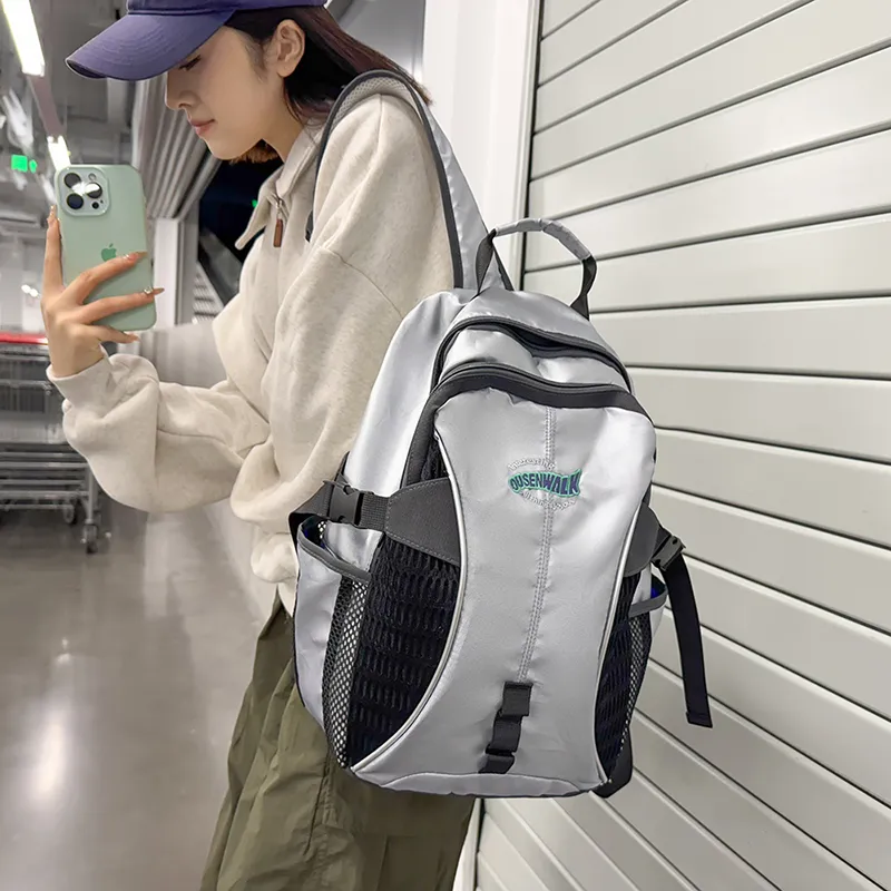Debecca Nylon Backpack Large Size Unisex Silver Gray-4