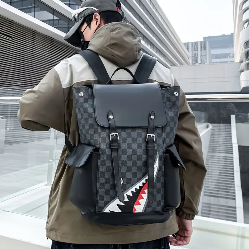 Debecca PU Backpack Regular Unisex Black Gray/Brown-4