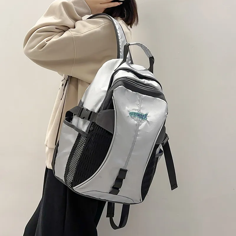 Debecca Nylon Backpack Large Size Unisex Silver Gray-5