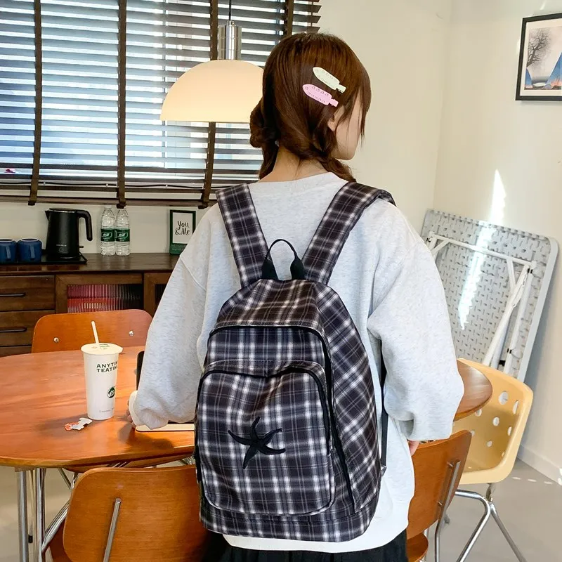 Debecca Composite Cloth Backpack Women's Black Gray Plaid-2