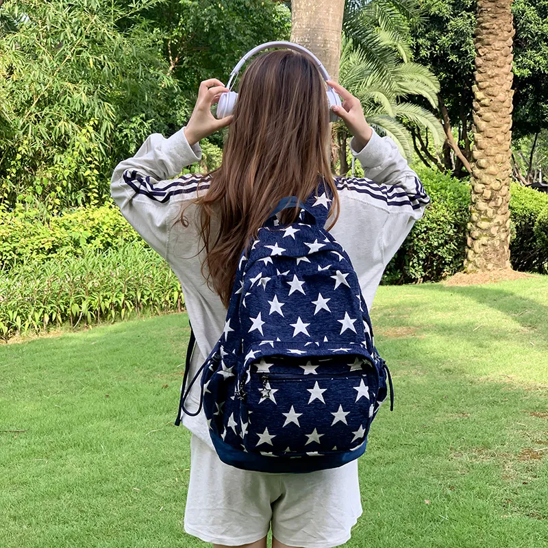 Debecca Polyester Backpack Large Size Unisex Blue/Red Stripes Gray-2