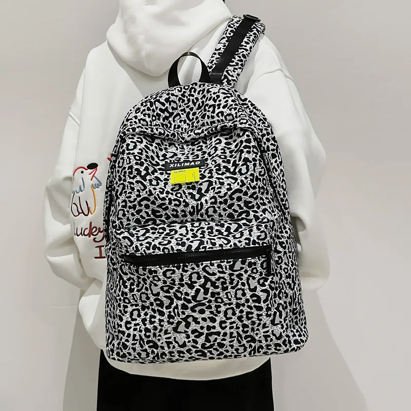 Debecca Nylon Backpack Large Size Unisex Leopard Yellow/Leopard Gray-8
