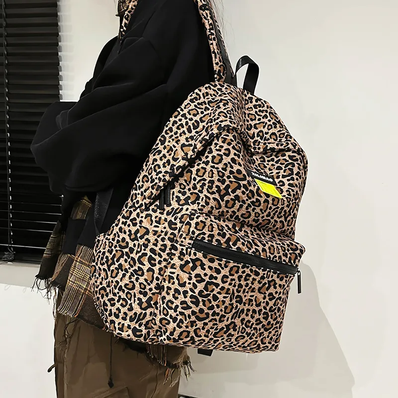 Debecca Nylon Backpack Large Size Unisex Leopard Yellow/Leopard Gray-4