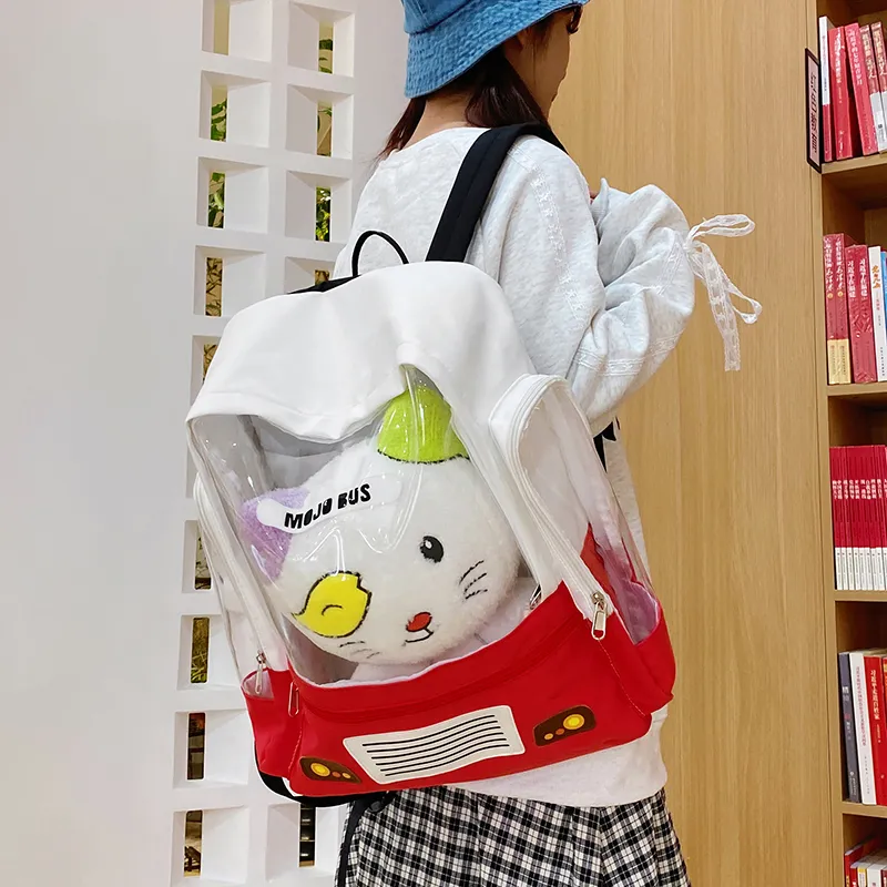 Debecca Nylon Backpack Large Size Unisex Red White-5