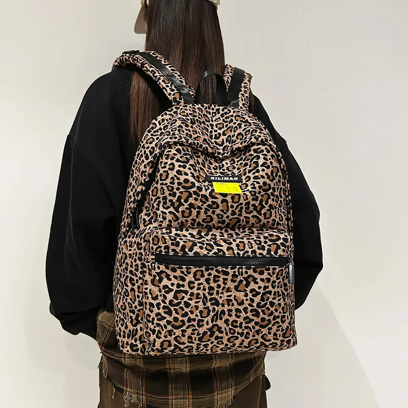 Debecca Nylon Backpack Large Size Unisex Leopard Yellow/Leopard Gray-2