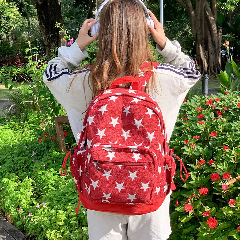 Debecca Polyester Backpack Large Size Unisex Blue/Red Stripes Gray-6