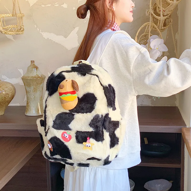 Debecca Fleece Backpack Regular Unisex Black White-2