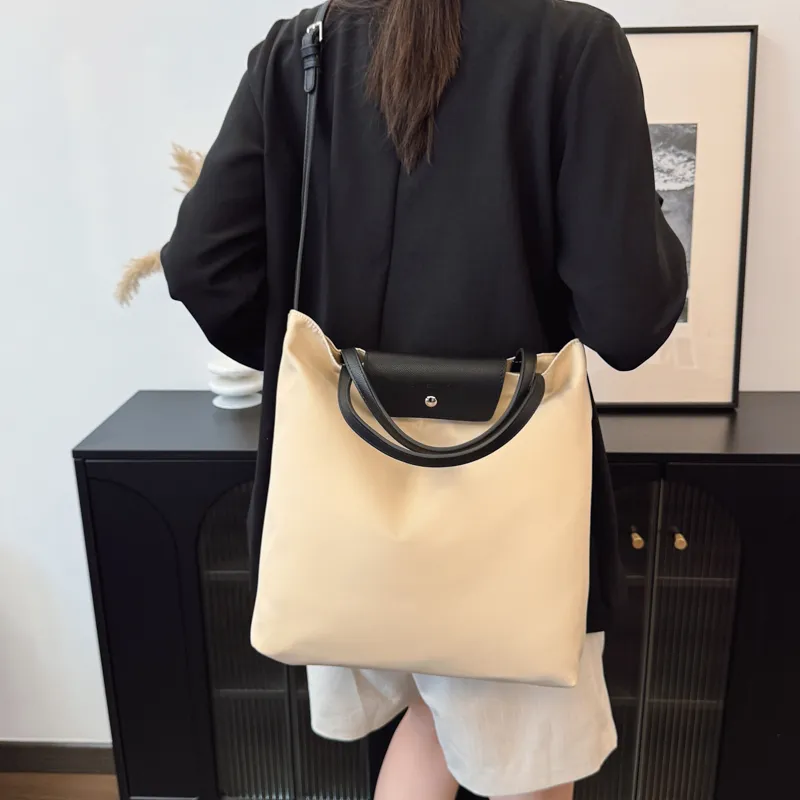 Debecca Fabric Tote Shoulder Bag, Crossbody Bag, Handbag Unisex Black/Khaki-6