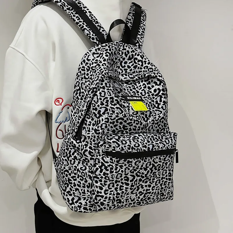 Debecca Nylon Backpack Large Size Unisex Leopard Yellow/Leopard Gray-7