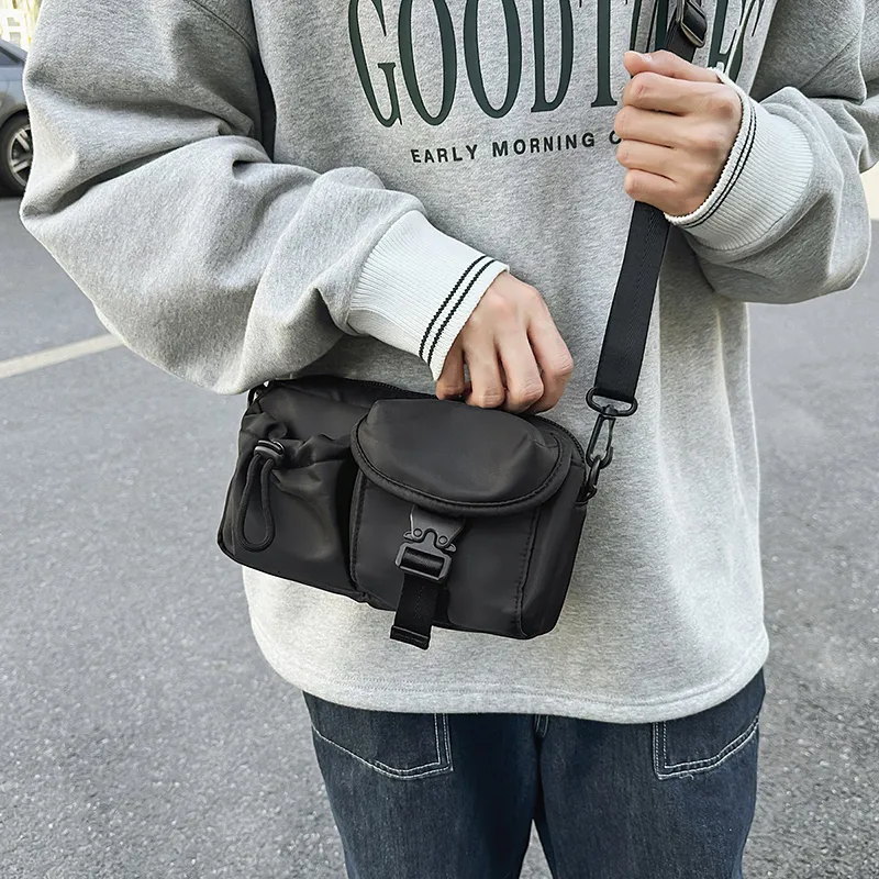Debecca Nylon Shoulder Bag, Crossbody Bag Unisex Khaki Green/Black-5