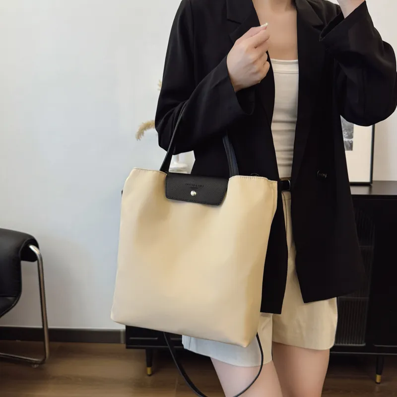 Debecca Fabric Tote Shoulder Bag, Crossbody Bag, Handbag Unisex Black/Khaki-5