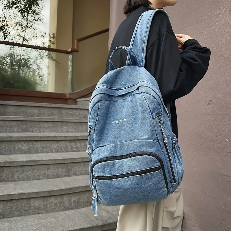 Debecca Denim Backpack Regular Unisex Light Blue/Dark Blue/Black-3