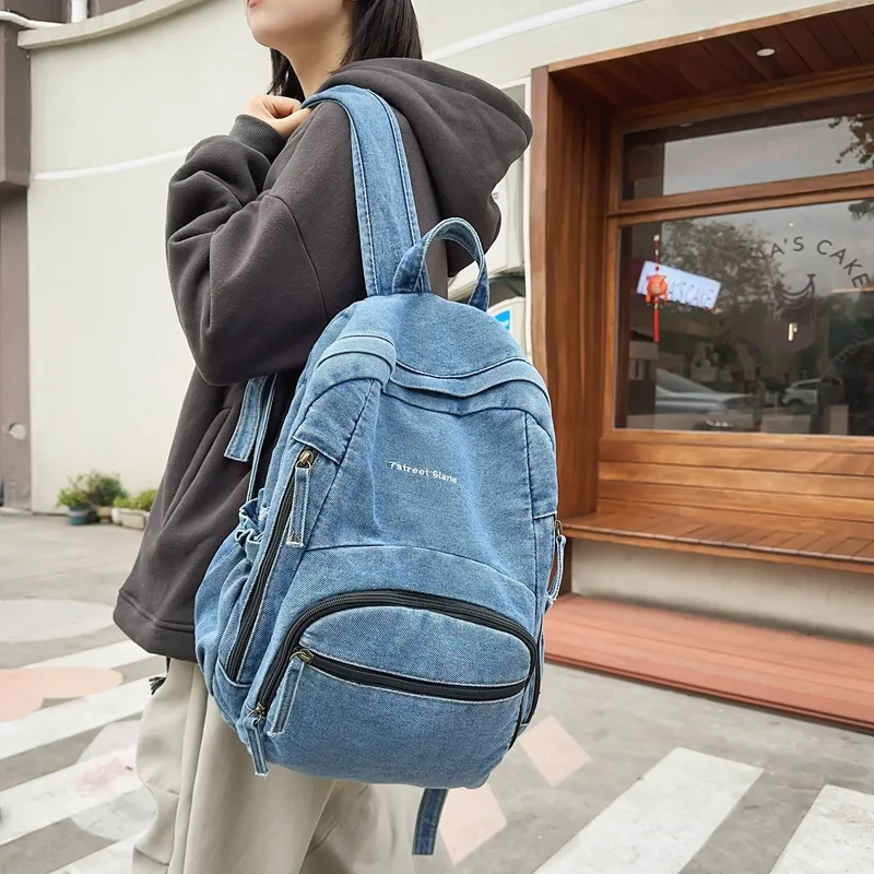 Debecca Denim Backpack Regular Unisex Light Blue/Dark Blue/Black-4