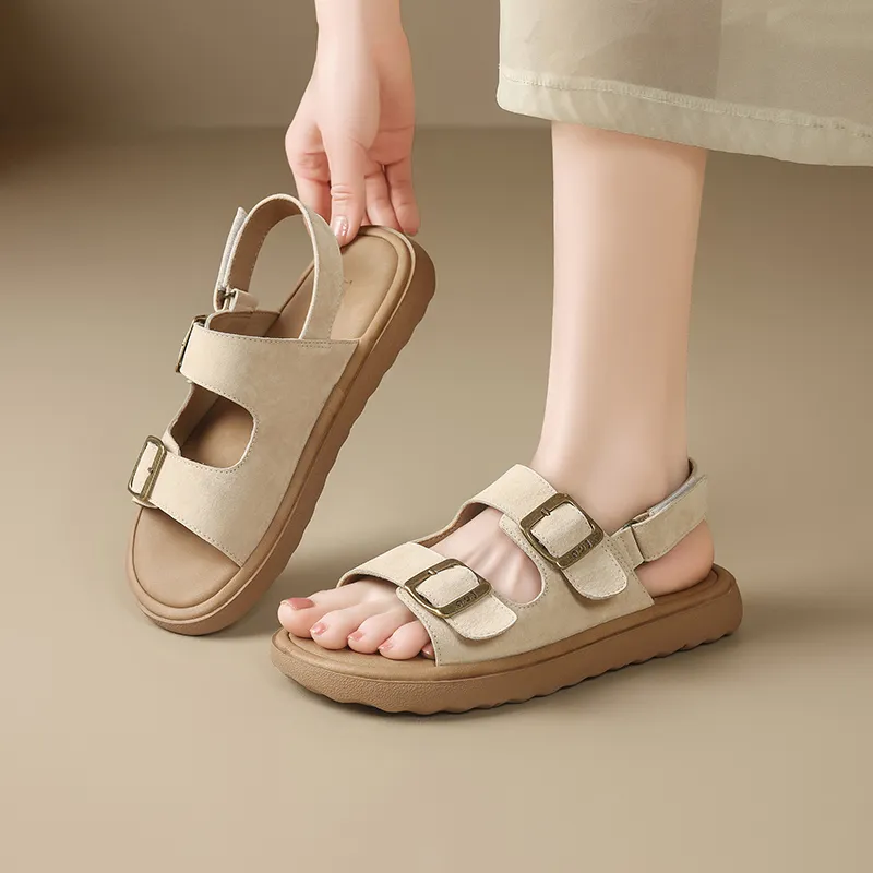 JOSINY Beach Sandals Women's Camel/Ecru-4