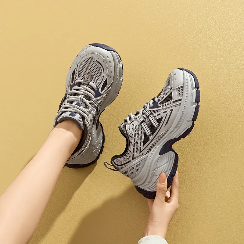 JOSINY JOSINY Height Increasing Warmth Low Top Chunky Sneakers Women's Gray Blue-3
