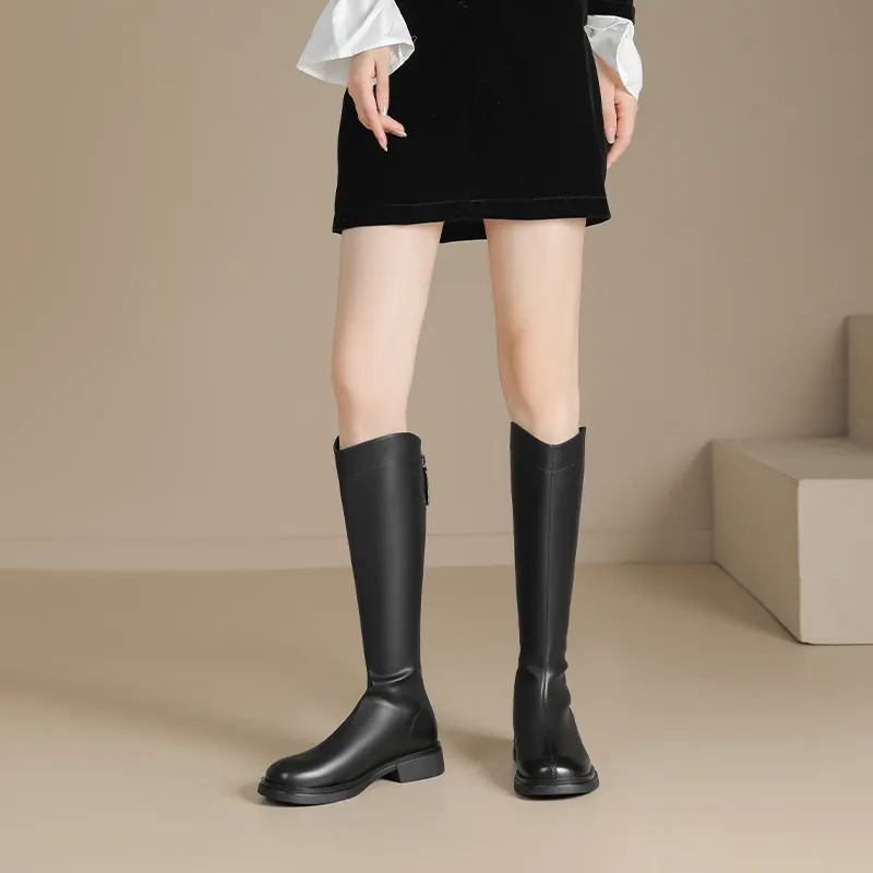 JOSINY Non-over-The-Knee Slimming Boots Knee-high Boots 3.5cm Women's Black-3