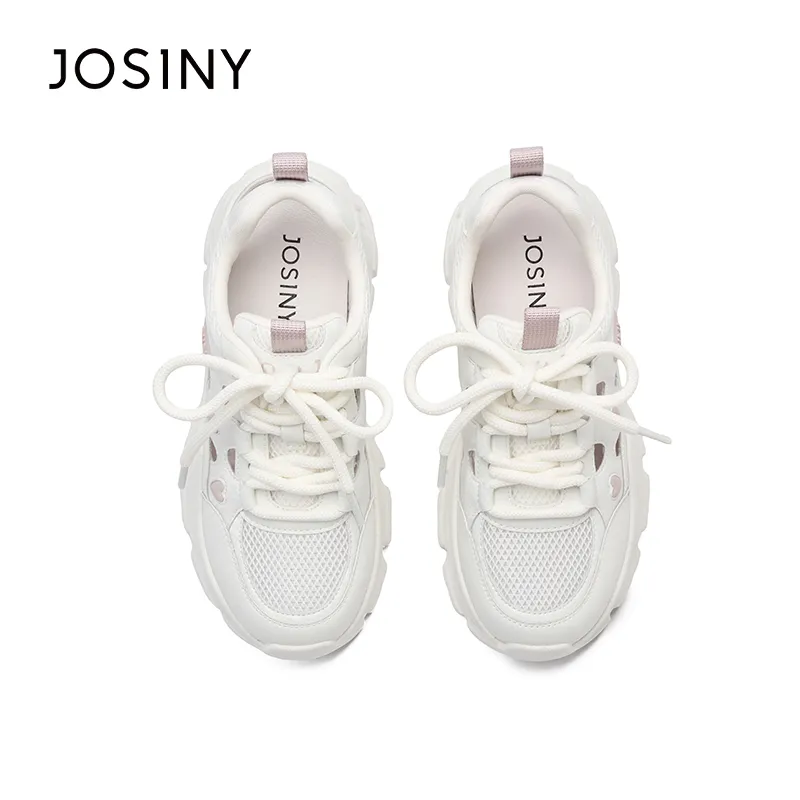 JOSINY Anti Slip Wear Resistant Low Top Chunky Sneakers Women's Beige/Pink-2