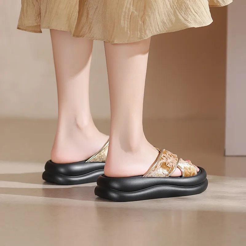 JOSINY Slide Slippers Women's Black, Green, Champagne Gold-19