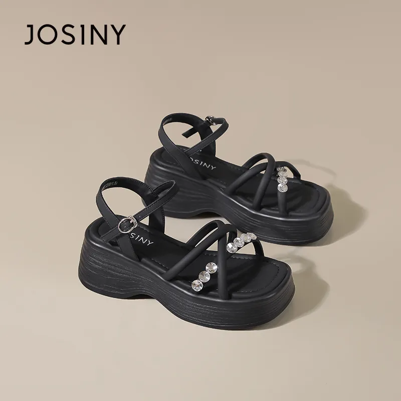 JOSINY Beach Sandals Women's Black/Ecru-11