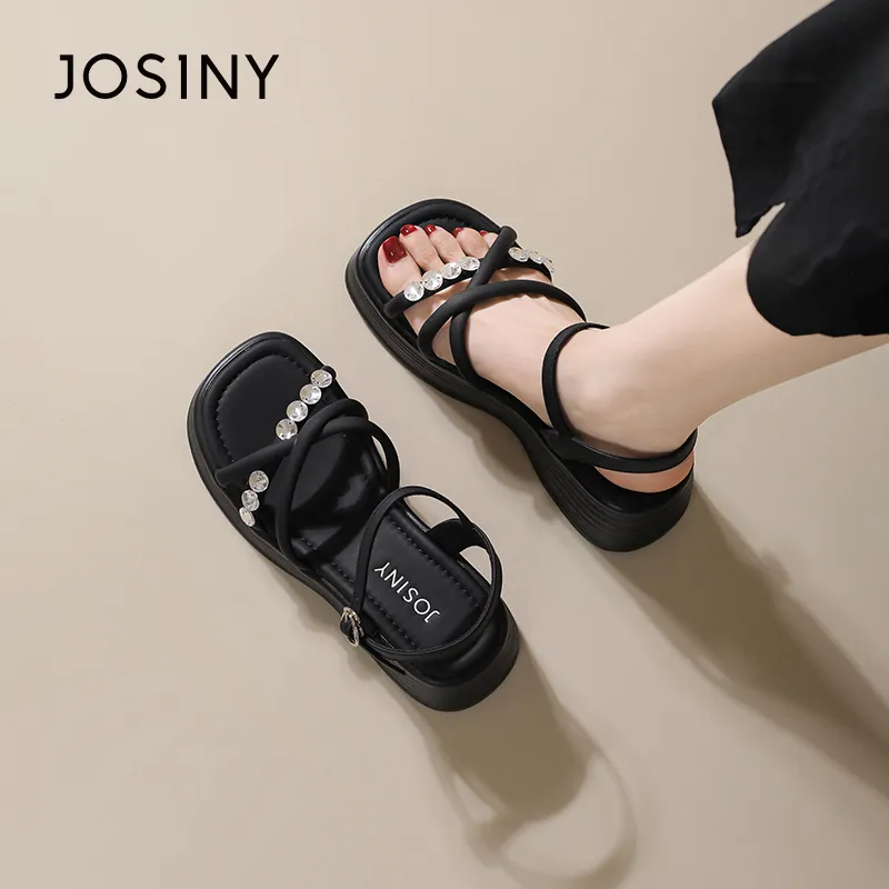 JOSINY Beach Sandals Women's Black/Ecru-13