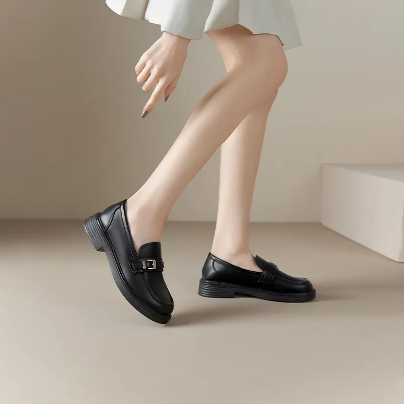 JOSINY British Style Small Leather Slip-on Shoes Loafers 3cm Women's-5