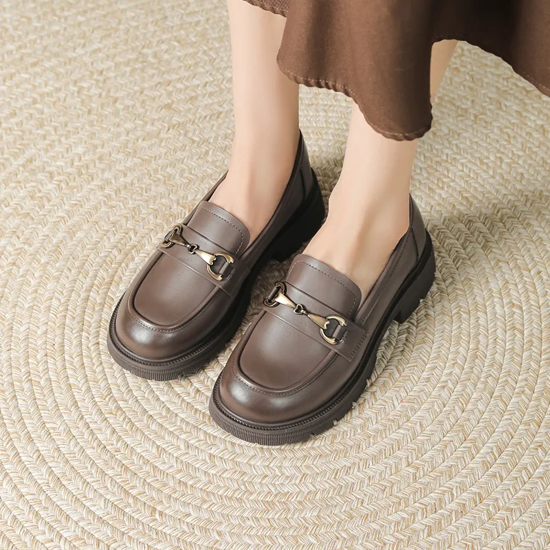 JOSINY British Style Platform Slip-on Small Leather Shoes Loafers 4cm Women's Black-12