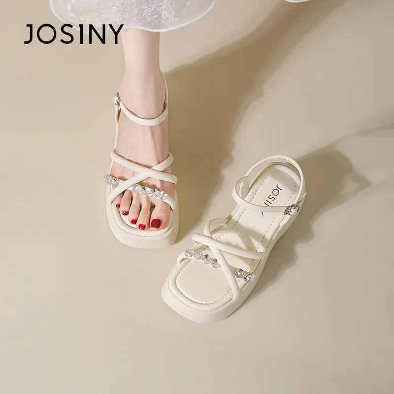 JOSINY Beach Sandals Women's Black/Ecru-4
