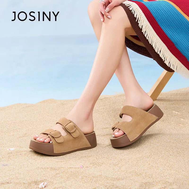 JOSINY Slip Resistant Abrasion Resistant Slide Slippers Women's Camel-5