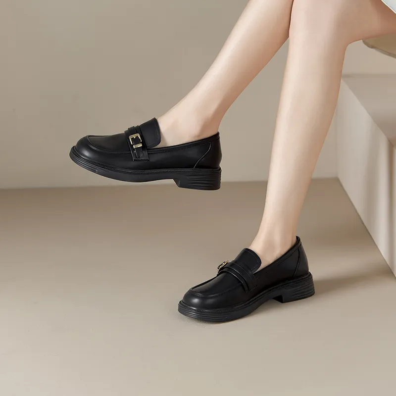 JOSINY British Style Small Leather Slip-on Shoes Loafers 3cm Women's-3