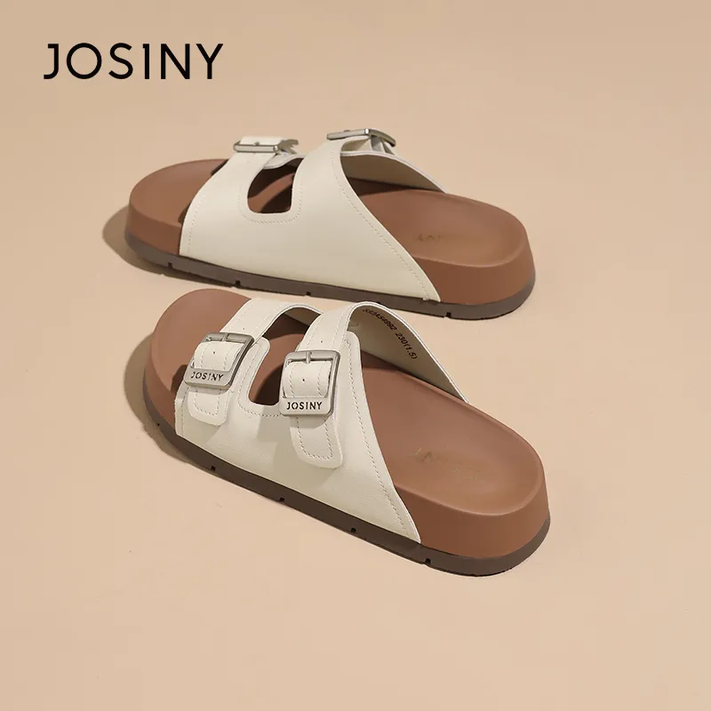 JOSINY Slip Resistant Odor Resistant Abrasion Resistant Slide Slippers Women's Ecru-1