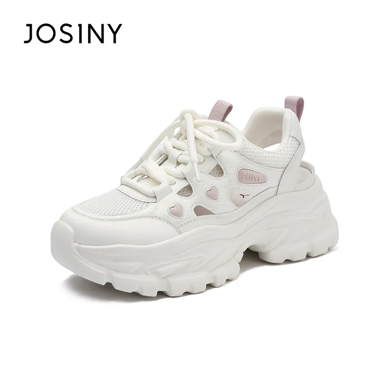 JOSINY Anti Slip Wear Resistant Low Top Chunky Sneakers Women's Beige/Pink-1