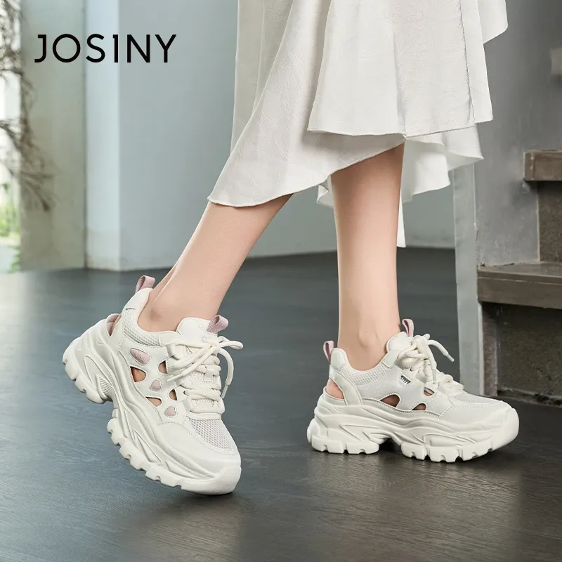 JOSINY Anti Slip Wear Resistant Low Top Chunky Sneakers Women's Beige/Pink-7