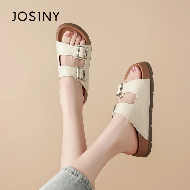 JOSINY Slip Resistant Odor Resistant Abrasion Resistant Slide Slippers Women's Ecru-4