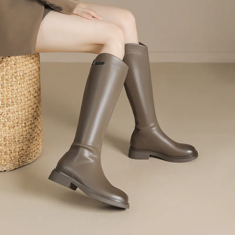 JOSINY Non-over-The-Knee Slimming Boots Knee-high Boots 3.5cm Women's Black-15