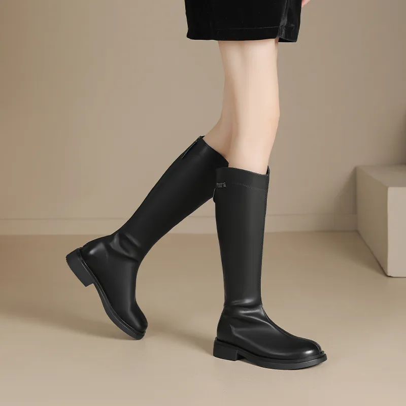 JOSINY Non-over-The-Knee Slimming Boots Knee-high Boots 3.5cm Women's Black-11
