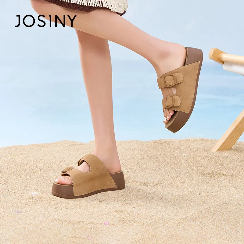 JOSINY Slip Resistant Abrasion Resistant Slide Slippers Women's Camel-4