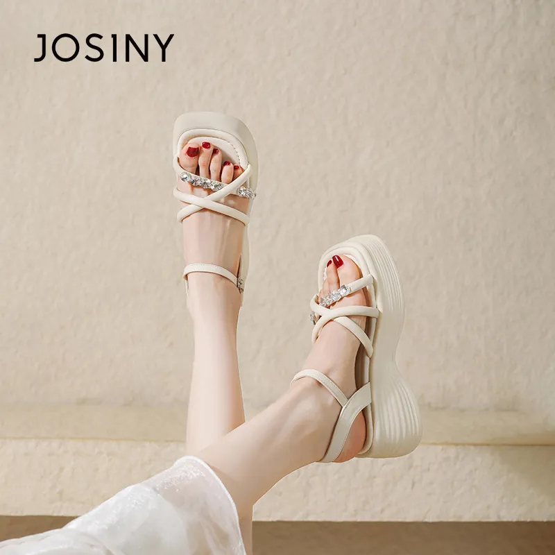 JOSINY Beach Sandals Women's Black/Ecru-7