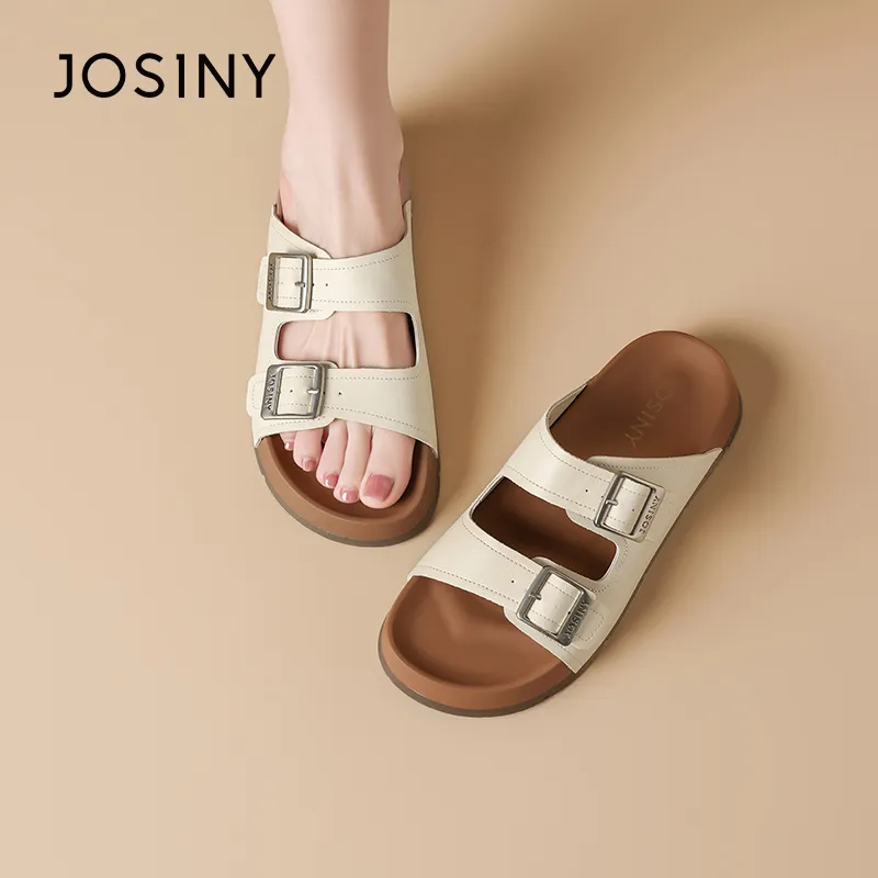 JOSINY Slip Resistant Odor Resistant Abrasion Resistant Slide Slippers Women's Ecru-2