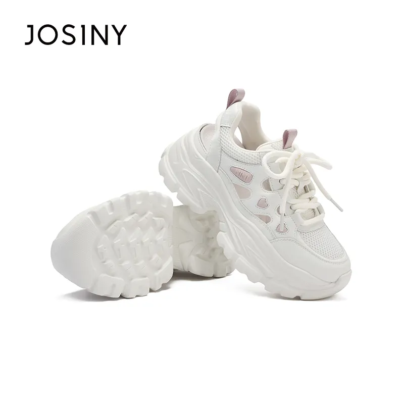 JOSINY Anti Slip Wear Resistant Low Top Chunky Sneakers Women's Beige/Pink-4