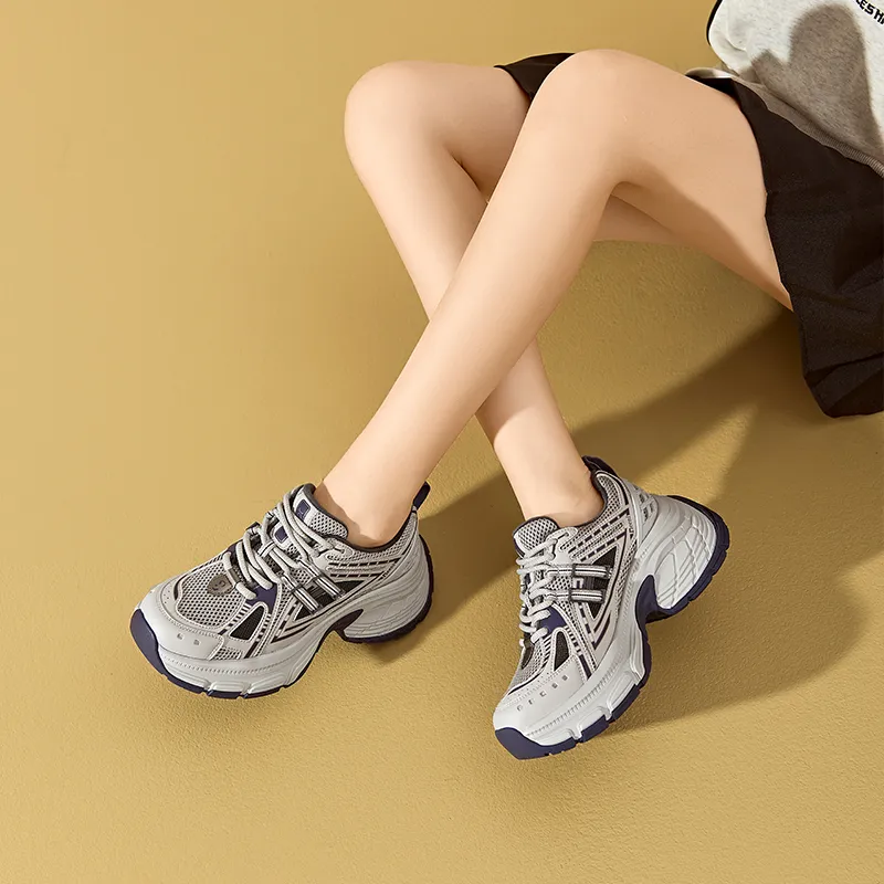 JOSINY JOSINY Height Increasing Warmth Low Top Chunky Sneakers Women's Gray Blue-4