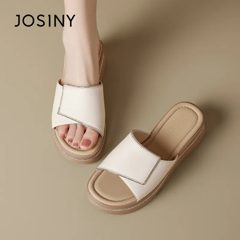 JOSINY Slip Resistant Abrasion Resistant Slide Slippers Women's Ecru-2